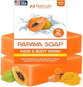Papaya Soap Face & Body Wash – Skin Brightening Papaya Soap Bar for Dark Spots – Reduce Acne, Cleanse Scars, & Even Skin Tone – with Turmeric, Kojic Acid & Essential Oils – for All Skin Types (2 pack)