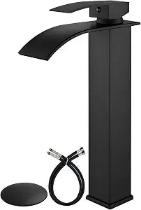 Airuida Vessel Sink Faucet,Black Tall Waterfall Faucet with Drain