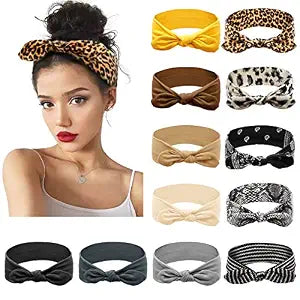 Huachi 12 Pack Bow Headbands for Women Elastic Headwraps Hair Band Knotted Headband Rabbit Ears Turban Fashion Sport Cute Hair Accessories