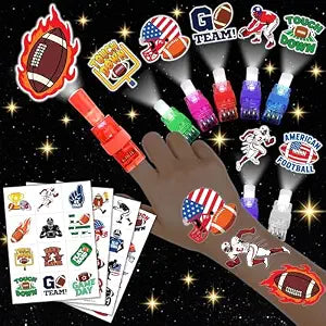72 PCS Football Party Favors Set - 48 Tattoos & 24 LED Finger Lights