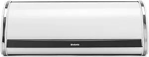 Brabantia Roll Top Bread Box | Large | White | Metal Front Opening Bread Store for Kitchen Countertop | Partly Flat Top for Extra Storage, Magnet Closing Lid | Fits 2 Loaves