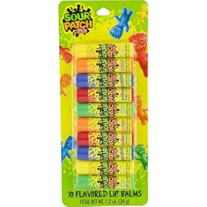 Sour Patch Kids 10 Flavored Lip Balms | Lime, Lemon, Blue Raspberry, Redberry, & Orange | Cruelty Free