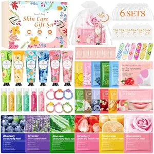 60PCS Bulk Gifts for Women, Spa Party Supplies with Face Masks Skincare, Under Eye Patches, Hand Cream, Lip Balm, Lip Mask, Nail Files, Spa Party Favors for Bridal Wedding Birthday Sleepover Party