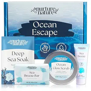 Nurture by Nature Ocean Escape Vegan Bath Gift Set, Body Scrub & Soap