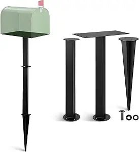 42 Inch In-ground Mailbox Post Black Metal Heavy Duty Steel Mailboxes Post with Stake Easy Installation for Outdoor Residential Front Yard Street No Mailbox 42" x 4" x 4"