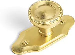 Goo-Ki 6 Packed Brushed Gold Cabinet Knob with Neo-Organic Backplate- Affordable Luxury 1.3''(33mm) Dia Zinc Alloy Drawer Knobs in Retro Style