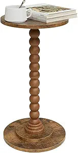 Masupu Round Side Table, Small End Table for Small Spaces, Pedestal Drink Table with Solid Wood Leg for Living Room, Bedroom, Corners(Rustic Brown)