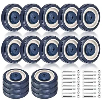 NATGAI 16 Pack Shopping Cart Replacement Wheels Kit, 5" Diameter 1.2" width 5/16 Bore Noiseless Shopping Cart Casters with Axles Bolts 16 sets, Total 1000 Lbs (Blue)