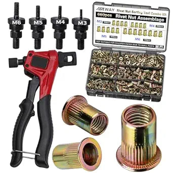 ASKWAY Rivet Nut Tool Kit, 660PCS Metric Rivet Nut Combination (M6/M5/M4/M3), Suitable for Furniture, Decoration, Automotive, Marine and Industrial Applications