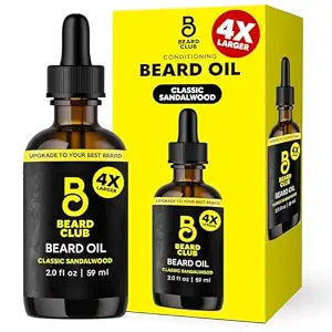 Beard Club Classic Sandalwood Beard Oil for Men 2OZ - Natural Mens Beard Oil with Castor & Amber Oils - Beard & Mustache Conditioner - Hydrates, Softens & Soothes Dry Skin - Strengthens Hair Follicles
