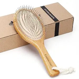 Bamboo Brush with Metal Bristles, Smoothing & Scalp Massage