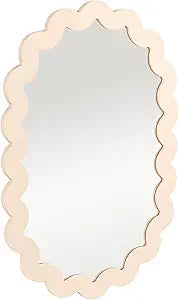 Bloomingville Wood Framed Scalloped Wall Mirror, Cream Color