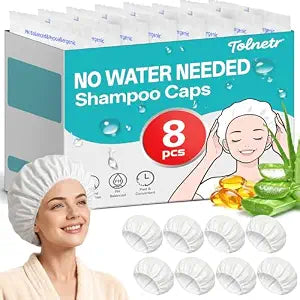 Tolnetr 8 Pack Shampoo Caps No Water Rinse Microwavable | Waterless Rinse Free Shampoo Cap Hair Washing for Bedridden Patients Post-Surgery Elderly Care, Camping | PH Balanced, Portable, Easy to Use