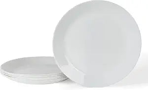Martha Stewart Opalton Dinner Plates 6-Piece 10-Inch Plate Set Chip and Break Resistant Opal Glass Plates - White