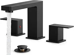 FORIOUS Black Bathroom Faucet 3 Hole, Matte Black Bathroom Sink Faucet 8 Inch Widespread, 2 Handle for Restroom Sink with Pop Up Drain, CUPC Supply Hose and Spare Water Saving Aerator, Vanity 3 Holes