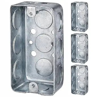 OHLECTRIC 4 Pack - 4x2 Rectangle Steel Electrical Box| 1-1/2" Deep Box with 1/2 Knockouts, Fire Rated | Ideal for Lighting Fixtures, Switches and Receptacles