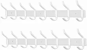 White Wall Hooks Heavy Duty, 23 Inch Coat Hooks Wall Mount with 8 Hooks,2 Packs Wall Hooks Hangers for Entryway, Bathroom - for Hanging Backpack, Bag, Coat, Purse, Hat, Towel, Clothes