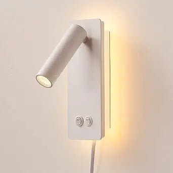 LED Wall Lamp Bedside Reading Light Plug-in 3W Headboard Wall Sconce Adjustable Wall Light with On-Off Switch Background Light 3000K(White)