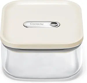 Caraway 1qt Glass Airtight Food Storage Container with Lid Non-Toxic, BPA-Free Kitchen Storage Container Stackable, Space-Saving Airtight Container for Dry Goods and More - Cream