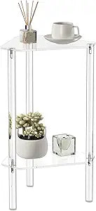 HMYHUM Clear Acrylic Triangle End Table, Corner Side Table for Small Spaces, Small Accent Table for Living Room, Bedroom and Balcony, Easy Assembly
