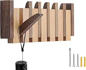 Coat Rack Wall Mount Wood, Wood Coat Rack Wall Mount with 6 Flip-Down Magnetic Hooks Piano Wall Coat Hanger for Entryway, Bathroom, Bedroom, Kitchen