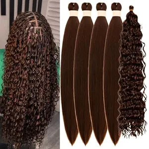 Brown Braiding Hair Pre stretched Curly Braiding Hair for Boho Braids