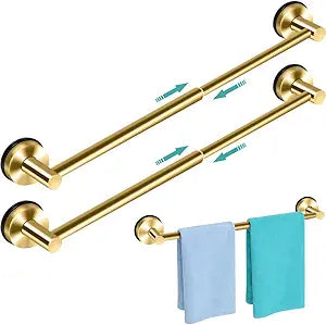 MGahyi No Drill Suction Cup Towel Bar, Adjustable Extendable Stainless Steel Towel Rack, Heavy Duty Suction Bathroom Towel Holder for Tile, Glass Door, Shower Wall & Balcony (2, Gold, 14.6-24Inch)