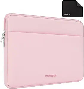 RAINYEAR Laptop Sleeve Case 13.3 Inch, Portable Bag with Pocket, Light Pink