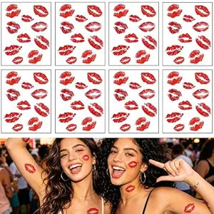 Red Lip Temporary Tattoos for Women, 8 Sheets Kiss Lip Print Fake Lips Tattoo Stickers, Waterproof Sexy Red Lips Face Body Art for Valentine's Halloween Party
