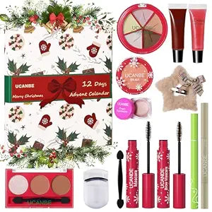 UCANBE Makeup Advent 2025, 12 Days Christmas Countdown Calendar Surprise Gift Kit, Festival Holiday Xmas Cosmetic Starter Makeup Set with 12 Beauty Boxes for Teens Girls Women