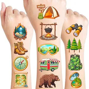 96 PCS Camping Temporary Tattoos For Kids, Outdoor Party Favors