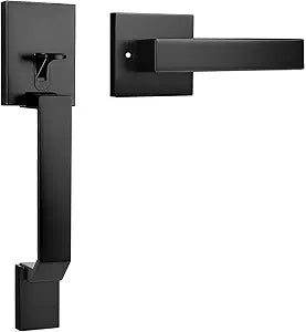 Probrico Matte Black Front Door Handle,Modern Entry Door Handle with Reversible Lever,Exterior Square Passage Door Handle Without Locking No Key