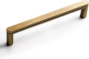 Goo-Ki 6 Pack 5 Inch Antique Brass Cabinet Pull Handle Decorative Grooved Texture & Non-Slip Grip for Farmhouse/Industrial Cabinetry