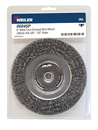 Weiler 06645 Wolverine 6" Bench Grinder Wheel, Wide Face, .014" Steel Fill, 5/8"-1/2" Arbor Hole, Made in the USA