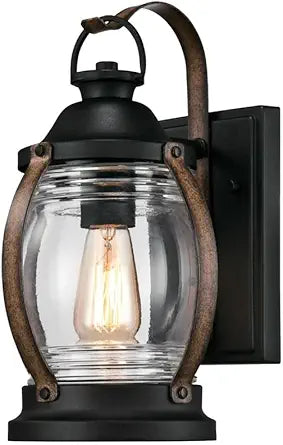 Westinghouse 6335100 Canyon One-Light Outdoor Wall Fixture, Textured Black and Barnwood Finish with Clear Glass