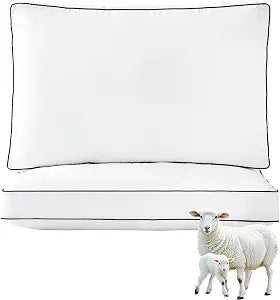YOUR MOON Natural Soft Wool Pillow Queen Size Set of 2, Fluffy Thick Australian Wool & Down Alternative Pillow for Sleeping, 100% Cotton Cover, Support Gusseted Bed Pillows for Side Sleeper(White)
