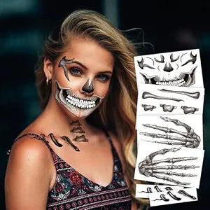 Kotbs 6-Sheet Skull & Bone Temporary Tattoos, Halloween Costume Kit