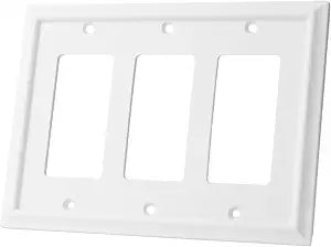Decorative Outlet Covers Wall Plates, Light Switch Covers Switch Plates Bamboo Fiber Material Receptacle Switch Plate Outlet Cover of various 13 styles (White, 3 Gang Decorator 1 Pack)