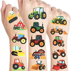Qpout 10 Sheets Farm Tractor Temporary Tattoos,Farmhouse Cars Trucks Excavator Vehicle Fake Tattoo Stickers for Kids Birthday Party Favors Supplies Decorations