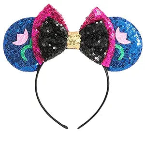 CHuangQi Mouse Ears Headband with Shiny Bow, Double-sided Sequins Glitter Hair Band, for Birthday Party Celebration & Event (XC18)