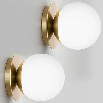2 Pack Hardwired Wall Sconces, Modern Globe Sconces in Aged Brass, Wall Light for Bedroom Bathroom Living Room & Hallway Vanity Lighting, Ceiling Light Fixture