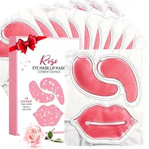 YMEYFAN 20 Pair Under Eye Mask & Lip Mask Skincare Set, Rose Pink Lip Patches & Under Eye Patches for Puffy Eyes, Dark Circles, Dry Lips Lines, Deep Hydrating Moisturizing, Gifts for Mom Women