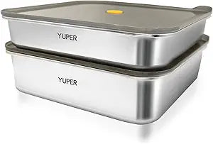 YUPER Stainless Steel Food Containers, Meal Prep Containers, Bacon Cheese Container for Refrigerator, Stainless Steel Containers with Lids Fruit Lunch Storage, 2 Pack (84+125OZ)