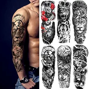 Kotbs Lion & Wolf Temporary Tattoos, 6-Sheet Full Arm Waterproof