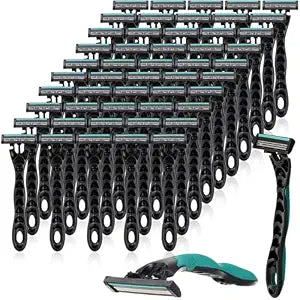 50 Pcs Men's Disposable Razors Bulk 3 Blade, Individually Wrapped