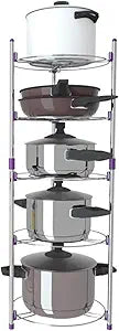 Cookware Stand,5 Tiers Round Shelf Storage Tower for Home Kitchen Pans Pots Storage Rack Metal Wire Shelving Organizer