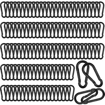200 PCS 2'' Spring Snap Hook Carabiner, M5 3/16 Inch Galvanized Black Steel Carabiner Clip, 220LBS Holding Capacity Quick Link Clip Keychain for Hammock Dog Leash & Camping Gym