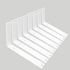 Shelf Brackets 10 Inch Wall L Brackets 8PCS Heavy Duty for Shelves Metal White Rustic Industrial Brackets for DIY Opening Shelves Project Hardware Included