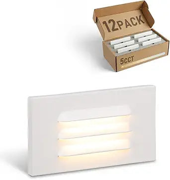 LEONLITE 12-Pack 5CCT 120V LED Step Lights, 3.5W Dimmable Horizontal Louvered Stair Lights Indoor Outdoor, Wet Location, CRI90, ETL, 2700K/3000K/3500K/4000K/5000K, Aluminum, White