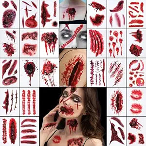YGDZ Halloween Face Tattoos, Zombie Makeup Kit Fake Scars for Halloween Costume Makeup, Fake Wound Realistic Blood Cuts, Stitch Temporary Tattoos, Halloween Face Stickers for Kids, Adults